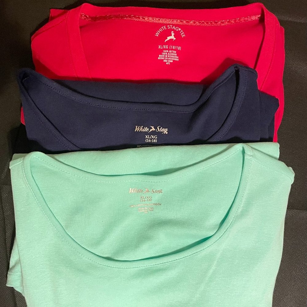 White Stag Short Sleeve Tees - 3 Assorted Colors - Size XL (16/18)